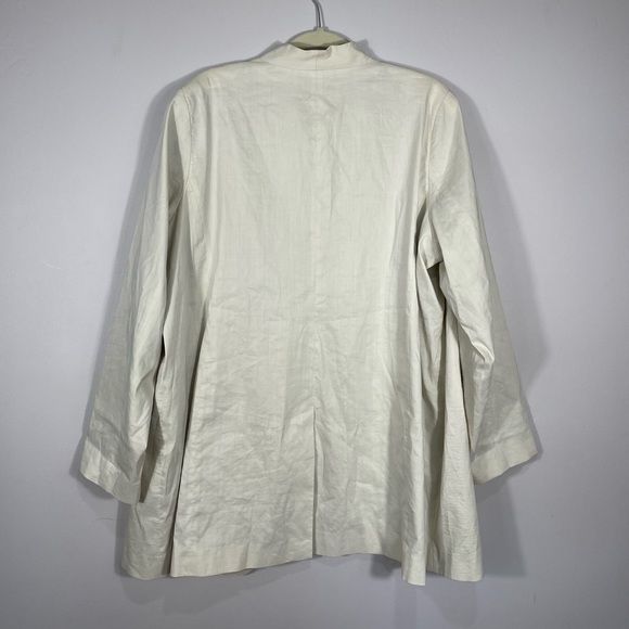 Eileen Fisher Bone Stand Up Collar Ramie Open Front Long Blazer sz. 22 - Picture 2 of 6